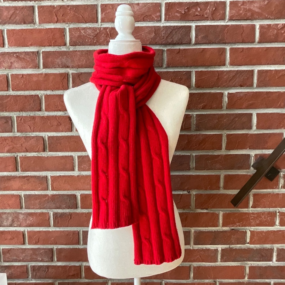 Red Knit 100% Cashmere Oversized Scarf 80”x5” Unisex Made in Philippines NWOT
